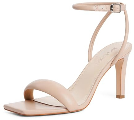 MIRAAZZURRA Sandali da donna con cinturino con tacco alto quadrato a punta aperta con cinturino alla caviglia per abiti da festa, beige., 40 EU