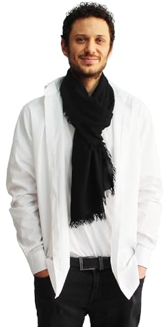 creazioni unique Echarpe Homme en Bambou 100% Made in Italy - Foulard Cheche Homme - Mode Homme Printemps et Eté (Noir)