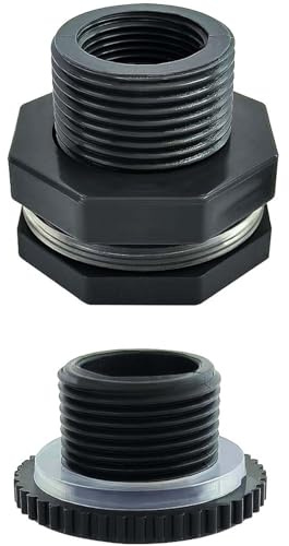 YSIL PVC Bulkhead Fitting 1.5 Inch NPT Female Water Tank Connector with Plugs Pipe Fitting for 2-9/16(65 mm) Water Tanks,Rain Barrels, Aquariums,Pools 1 Pack