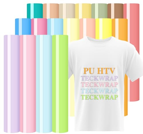 TECKWRAP Pastel HTV Vinyl Boho Iron on Heat Transfer Vinyl 30.5cm*30.5cm | 18 Assorted Colors, Pastel HTV Iron on Vinyl Transfers for T-Shirts Clothing, Compatible with Heat Press Craft Cutters