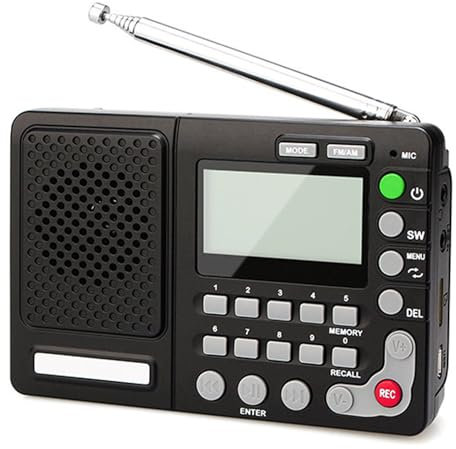 XIKDJ Enregistreur Portable Radio FM/AM/SW Mondiale Band Récepteur Lecteur MP3 avec REC Sleep Timer Noir FM Radio Enregistreur Multifonction