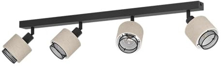 EGLO Deckenstrahler Rosley, Deckenlampe 4-fach, Deckenleuchte mit schwenkbaren Spots aus Textil in Natur und schwarzem Metall, Deckenspots mit E14 Fassung