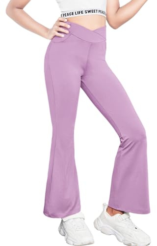 Arshiner Leggings para Niñas Pantalones Cruzados De Cintura Alta Acampanados Danza Yoga Pantalones Bootcut Sólidos A Cuadros Deportes Ocio Pantalones De Campana Pantalones Pierna Niños 5-14 Años