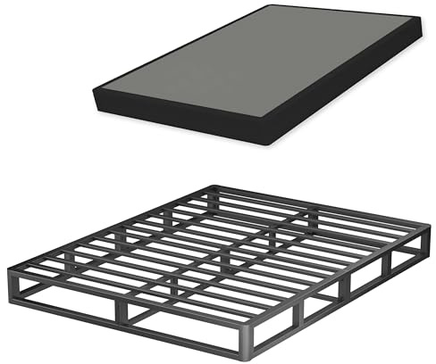 VIPSHOW 7 Inch Queen Metal Box Spring with Round Corners - 3000 lbs Capacity, High Profile Heavy Duty Mattress Foundation with Steel Slats, Noise-Free, Easy Assemble, Black