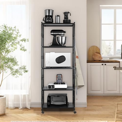 Tanice Küchenregal 5 Etagen Standregal Mehrzweckregal industrielles lagerregal mikrowellenregal mit Rollen für Küche Wohnzimmer Ecke, Schwarz
