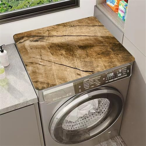 Highdi Housse de Protection pour Machine à Laver Top, Planche Bois Rétro Coussin de Machine à Laver Antidérapant Housse de Machine à Laver pour Machine à Laver Ou Sèche-Linge (Bois d'origine,50x60cm)