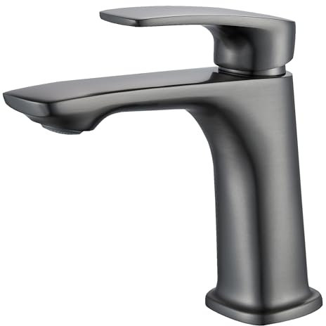 BELZ Bathroom tap, Mixer tap, Curved Sink tap, Integrated Sink Mixer Faucet, 1-Hole Bathroom Faucet with hot and Cold Water Pipes, Suitable for bathrooms and washrooms, Gunmetal