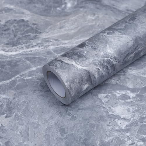 Pellicola adesiva per mobili, colore grigio scuro, effetto marmo, autoadesiva, da parete, opaca, spessa, impermeabile, in vinile, per ufficio, negozi, dormitorio, retrò, 40 cm x 3 m