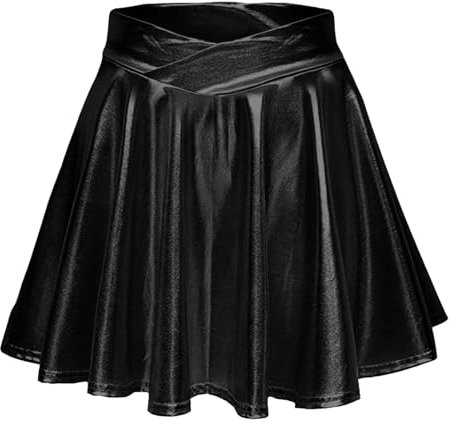 Metallisch Glänzend Minirock Damen, Skirt Sexy Mit Elastische Taille,Lederrock Damen Schwarz Faltenrock Damen Dance Faschingskostüme Karneval Kostüm Party Rave Outfit 2025