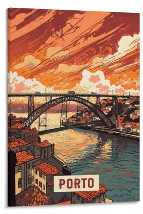 LZTEN Poster da parete con motivo città famosa di Porto, decorazione artistica da parete, per bar, ristorante, garage, caffetteria, con cornice regalo, 30 x 45 cm