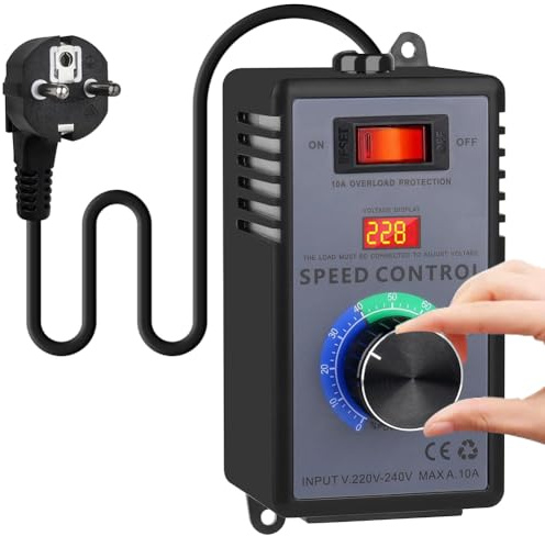 Varvtalsregulator 230 V, varvtalsregulator 230 V, motor 10 A, 4 000 W, SCR spänningsregulator, dimmer, EU-kontakt, varvtalsregulator motoranvändning, med överbelastningsskydd, för vinkelslip, blåsare