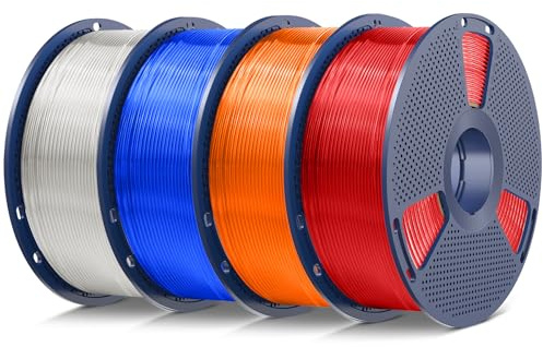 SUNLU 4kg TPU Ensemble de 3D filaments pour imprimante,filament TPU haute vitesse 95A 1,75 mm ±0,03 mm, 4 kg au total, 1 kg par bobine, lot de 4. (4 combinaisons de couleurs transparentes).