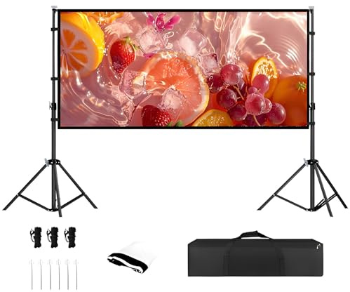 ZIHQRgE Pantalla de Proyección con BolsaTransporte y Trípode Incluido, Tela Proyector 150 Pulgadas 16:9 4K HD Antiarrugas para Interior y Exterior, Cine en Casa(60 Inch (L 145 x H 80 cm))