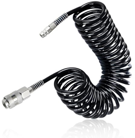 TIANLIN Tuyau Air Comprimé 9m, Tuyau Compresseur d'Air PU Noir 6x4mm avec Raccord Rapide, Flexible Compresseur Air pour Compresseur et Gonfleur de Pneus