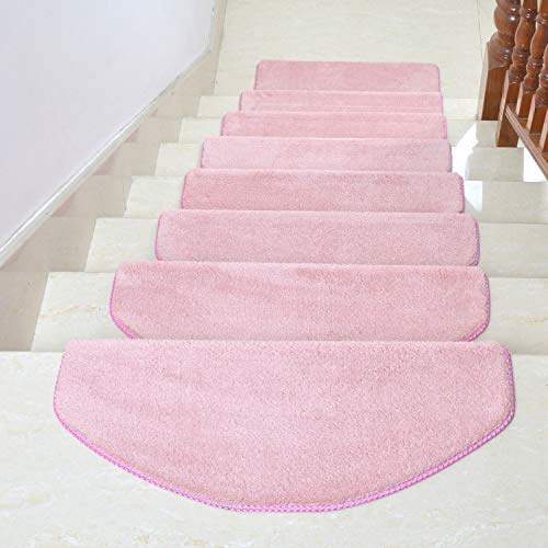 Alfombrillas antideslizantes para escaleras, medio arco, lavables a máquina, alfombras de seguridad para ancianos, color liso, rosa suave (65 x 24 cm)