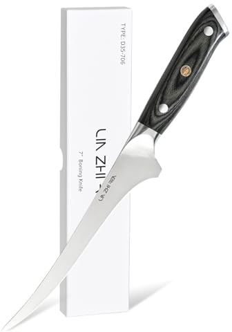 LIN ZHI REN Fillet Knife 7 Inch, Super Sharp Boning Knife Constructed from Superior Stainless Steel with Ergonomic Handles, Professional Filleting Knives for Meat Poultry Cutting