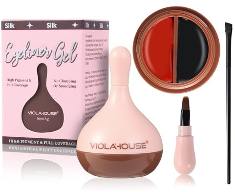 Delineador de ojos gel, Delineador de ojos negro resistente al agua, Delineador en gel a prueba de manchas con pincel,Fácil de aplicar para todo tipo de maquillaje de ojos 8g (Negro Rojo)