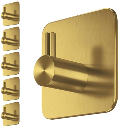 Ganci Adesivi Bagno Cucina 5 Pezzi Dorato, Ganci Per Porta Accappatoio Da Bagno, Porta Asciugamani Bagno Adesivo, Appendino Da Muro In Acciaio Inox Senza Forare, Appendini Adesivi, Trafilatura