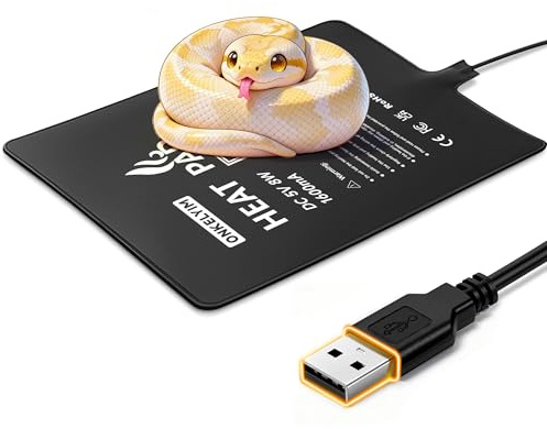 ONKELYIM Reptile Heating Mat, 8W Reptile Heat Pad, USB Charging, Pet Tank Warmer Mat Pad for Small Animals Snake Turtle Tortoise Bearded Dragon Gecko - Terrarium Heat Mats(5.91 * 7.87 inch)