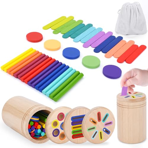 BBWELL Juguetes Montessori 1-3 Años,Montessori Juguetes de Madera con Reconocimiento de Colores & Juego de Clasificación – Motricidad Fina y Sensorial, Regalo para Niños y Niñas de 1 2 3 Años