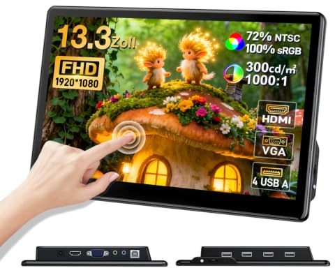 Ueplain Écran Tactile Portable de 13,3 avec Ports HDMI VGA, écran Tactile Portable 1920 x 1080 FHD, Compatible avec Les Ordinateurs Portables PC PS5/4, Industrie, Petit extenseur d'écran