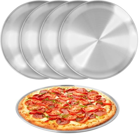 SINJEUN 5 st 30 cm middagstallrikar i rostfritt stål, silverserveringstallrikar, rund metallbricka för camping, ätning, grillning, biff, sallad