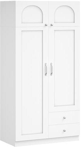 Hzuaneri 4 Door 2 Drawer Wardrobe, with Hanging Rail and Storage Shelf, Modern White Wardrobe Storage Clothes Shelf for Bedroom BW08003E