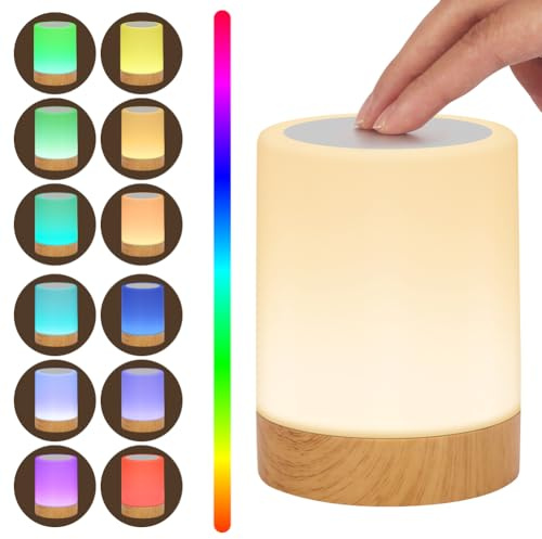 Adiwo Lámparas de Mesita de Noche, Luz Nocturna Táctil Regulable para Niños, con Control Remoto, 13 Modos Colores de Luz, 5 Niveles de Brillo,Temporizador, Recargable, para Dormitorio, Habitación