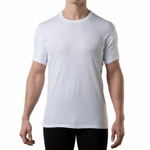 Men's Sweatproof Undershirt - Cotton Crew Neck T-Shirt with Underarm Sweat Pads - Original Fit - Aluminum-Free Alternative - White - Small