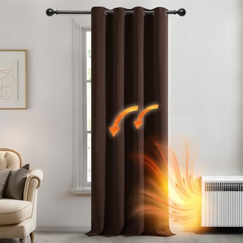 Deconovo Rideaux Occultants Isolant Thermique Anti Froid, 140x240 CM (Largeur x Hauteur), Design Moderne à Oeillets, Rideaux pour Chambre Gar?on, Chocolat, 1Pièces
