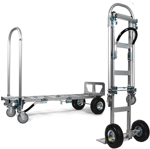 US Cargo Control Convertible Aluminum Hand Truck & Hand Cart - 2-in1 Folding Hand Truck, 770 LBS Capacity, Industrial Hand Dolly, Loop Handle and 10-Inch Pneumatic Wheels, Heavy Duty Dolly for Moving