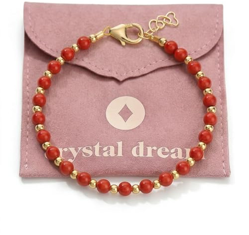 Crystal Dream Handmade 14KT Gold Filled Baby Girl Bracelet - Traditional Red Coral Simulated Pearl Protection Bracelet - Birthdays, Baptism & Keepsake Luxury Bracelet Gift - Infant (6-15 Months, 4.5)