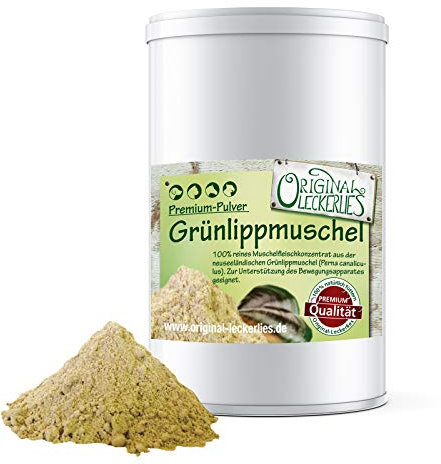 Original-Leckerlies: Grünlippmuschelpulver 250 g - natürlicher Taurinlieferant, Lebensmittelqualität, Naturprodukt für Hunde, barfen