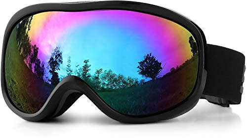 SPOSUNE Skibrille Damen Herren Snowboardbrille OTG Kids Skibrille Brille Wear Anti-Fog 100% UV400 Schutz für Skifahren Rollschuhlaufen Windschutz Schlagfest Helm kompatibel