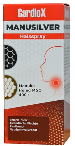 Manusil Spray, Manuka Honig, ätherische Öle, Nelkenöl, Eukalyptusöl, Thymianöl, Halsschmerzen, Erkältung, halstabletten lutschtabletten akut, halstabletten, halsspray, 30ml