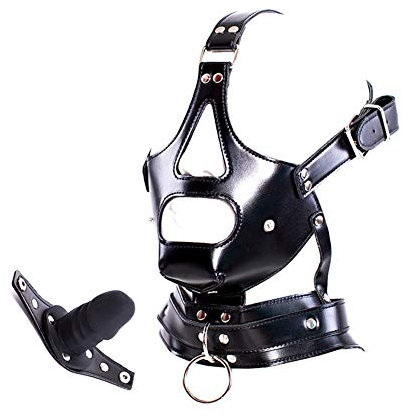 SM Kopfmaske mit Mundknebel, verstellbare Leder Kopfhaube Bondage Maske Erotischer Fetisch Sklave Sexspielzeug für Paare