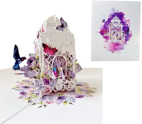 ETA 3D Colorful Butterflies and Hummningbird Cage Pop Up Card, 3D Animal Birthday Card, Nature Card, Mother's Day Card, 3D Card for Anniversary, Thank You, All Occasions, A06, VHA06