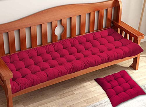 Waigg Kii Tjock kudde för trädgårdsbänk, 2–3 sittplatser, bänkdyna 80/100/120 cm, rektangulär, bomull, bänkkuddar, dyna för schäslong, gunga, inomhus, utomhus (120 x 40 cm, röd)