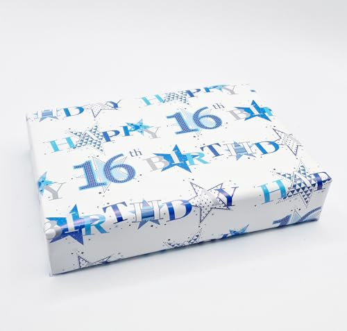 Party Angels 4 hojas de etiquetas con diseño de estrella para cumpleaños de 16 años, papel de regalo masculino (PA), juego de 8 piezas