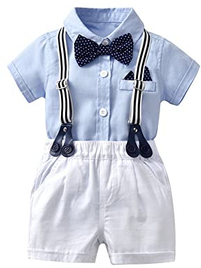 UUAISSO Bimbo Completini e Coordinati Gentiluomo Manica Corta Body Camicie Bretelle Pantaloni Estate Neonato Abiti Azzurro 18-24 mesi