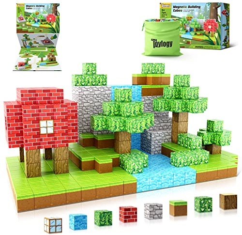 Toylogy Magnetische Bausteine - Build Mine Magnete Welt Edition, Magnetisches Spielzeug für Jungen und Mädchen im Alter von 3 4 5 6 7 8, Montessori Spielzeug ab 3 Jahren Geschenk für Kinder