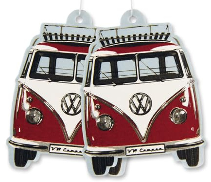 BRISA VW Collection – T1 Bulli buss luftfräschare doftträd set om 2 | Volkswagen doftdispenser bil backspegel hängare 2 x, långvarig doft camping hem, buss front, vanilj/röd