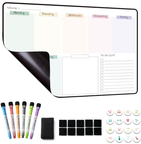 MCCORL Magnetisch Whiteboard Wochenplaner abwischbar, Magnettafel für Kühlschrank, perfect as Famiien Haushaltsplaner, Essenplaner, Putzplaner oder To Do Liste 42×28cm auf Deutsch