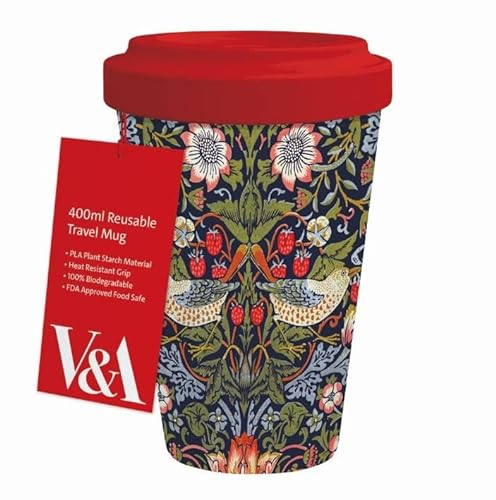 Museums & Galleries 400ml Reusable Travel Mug - William Morris Strawberry Thief Design - Sustainable Kitchenware Gift Idea