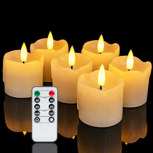 Homemory 2x2 Real Wax Flameless LED Votive Candles, Timer Remote, 6 Pack
