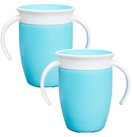 Munchkin Tasses Miracle 360 Bébé | Gobelet à Flux Libre pour Tout-Petits | Tasse d'Apprentissage | Sans BPA | Sans Déversement | Bouteille d'Eau Bébé 12m+| 207 ml | Pack de 2 | Bleu