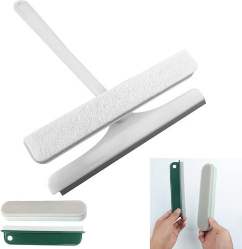 Annickee 2 in 1 Window Squeegee Glass Cleaning with Scrubber, 12 Microfiber Window Cleaning Tools Combo, 360° Rotation Outdoor Window Cleaner Squeegee & Scrubber, Window Wiper for Dry and Wet Brush