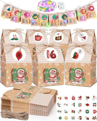 DIY Adventskalender zum Befüllen Kinder Adventskalender Tüten 2024: +Lichterkette Papiertüten Adventskalender Selber Befüllen Basteln Machen 2024 Weihnachtskalender zum Befüllen Weihnachtstüten Häuser
