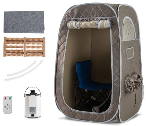 HOMASIS Sauna à Vapeur Portable, Sauna à Domicile Chauffante Mobile avec Générateur de Vapeur 3L, Tente Spa pour Maison avec Télécommande, 9 Niveaux de Température & 9 Minuteries (gris)