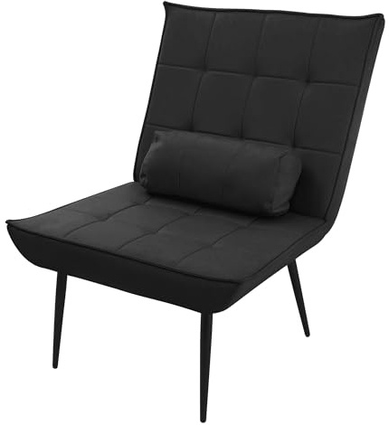 ML-Design Poltrona Relax da Soggiorno Colore Nero, Stile Retro Vintage, con Cuscino Lombare, Schienale Ergonomico, Comoda e Morbida, Poltroncina Imbottita per TV Lettura o Camera da Letto
